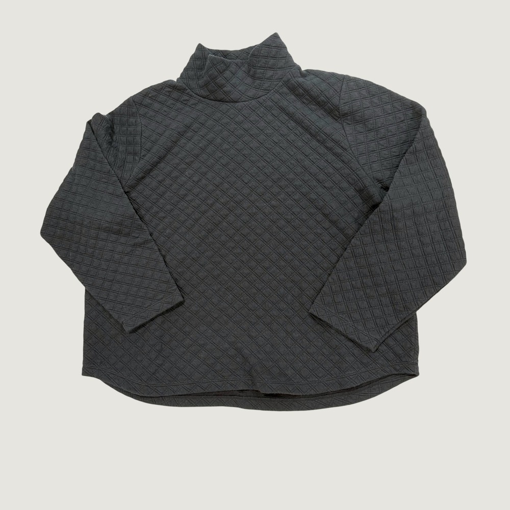J Crew Mock Neck Quilted Sweater Pullover Black Textured Knit Casual Cozy 2X
